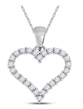 14K WHITE GOLD ROUND DIAMOND OUTLINE HEART PENDANT 1/4 CTTW
